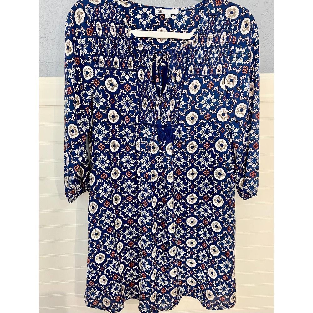 DR2 Blue Multipattern 3/4 Sleeve Tunic - Picture 2 of 7